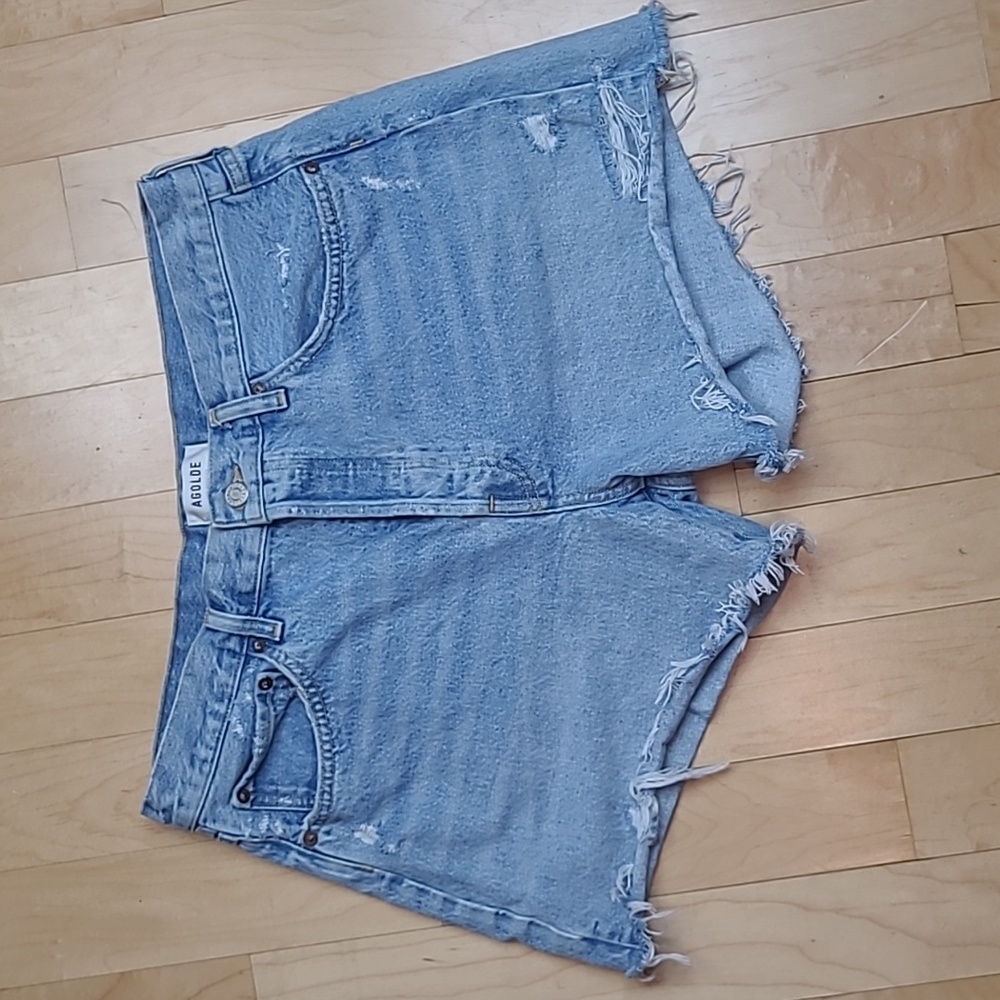 AGOLDE Parker Long Denim Shorts Button Fly High Rise size 31